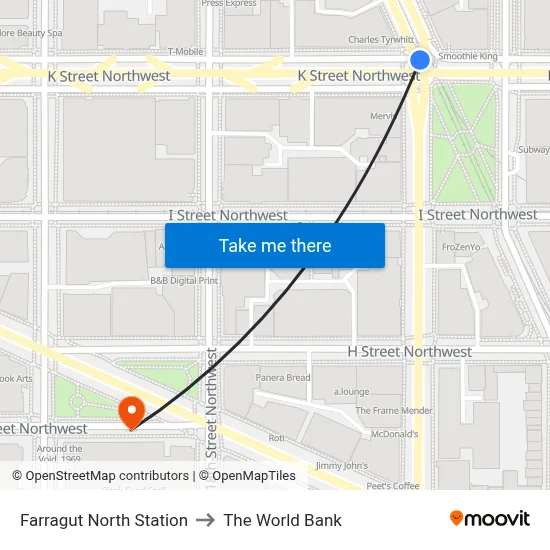 Farragut North Station to The World Bank map