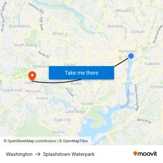 Washington to Splashdown Waterpark map