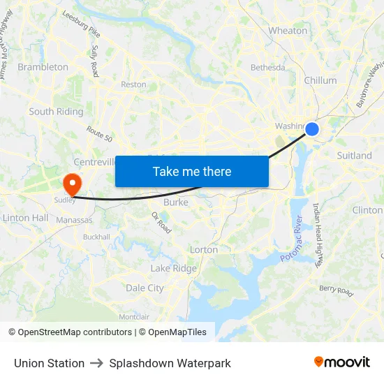 Union Station to Splashdown Waterpark map