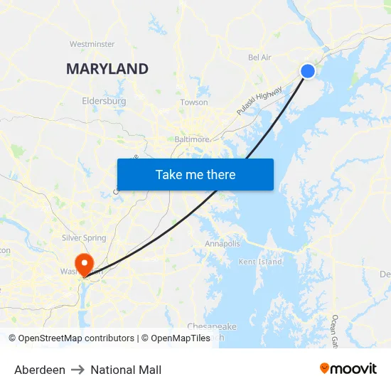 Aberdeen to National Mall map