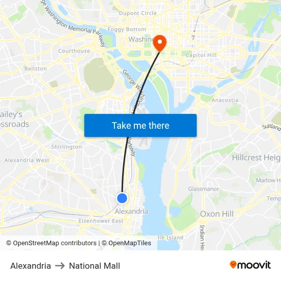 Alexandria to National Mall map