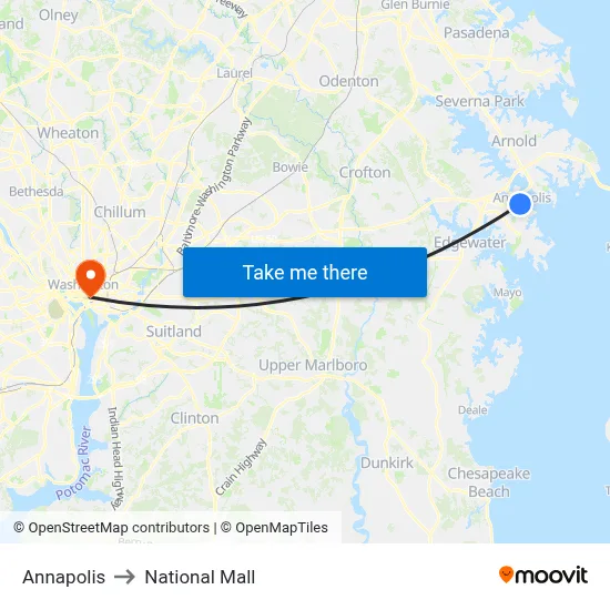 Annapolis to National Mall map