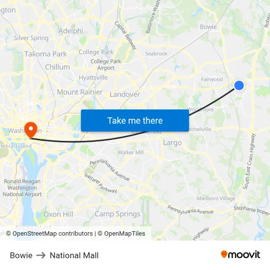 Bowie to National Mall map