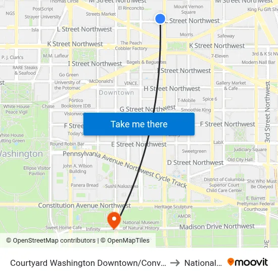 Courtyard Washington Downtown/Convention Center to National Mall map