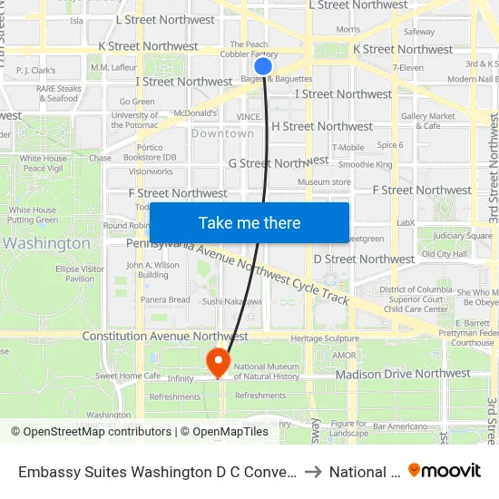 Embassy Suites Washington D C Convention Center to National Mall map
