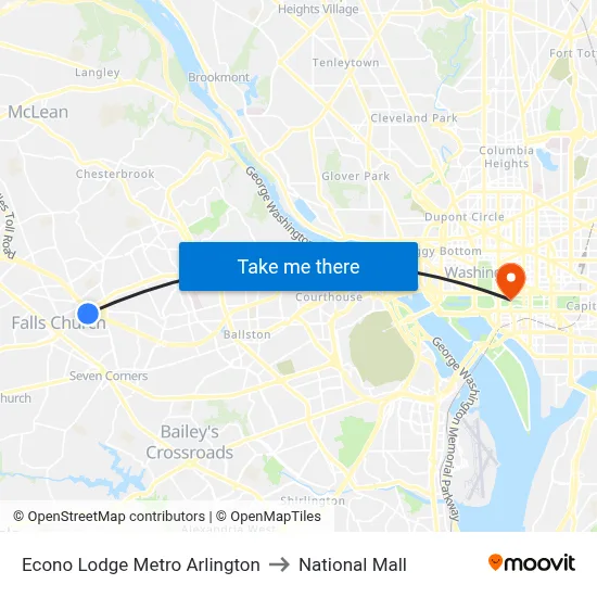 Econo Lodge Metro Arlington to National Mall map