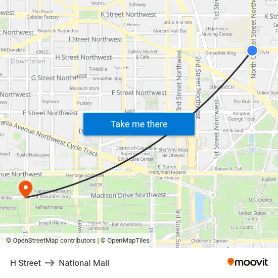 H Street to National Mall map