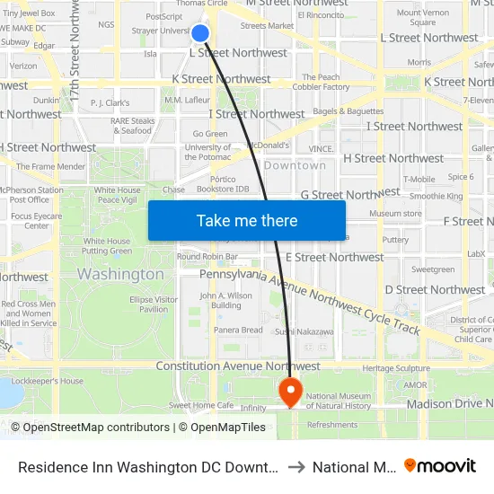 Residence Inn Washington DC Downtown to National Mall map