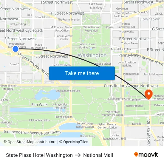 State Plaza Hotel Washington to National Mall map