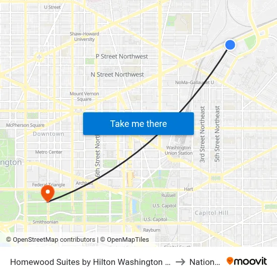Homewood Suites by Hilton Washington DC NoMa Union Station to National Mall map