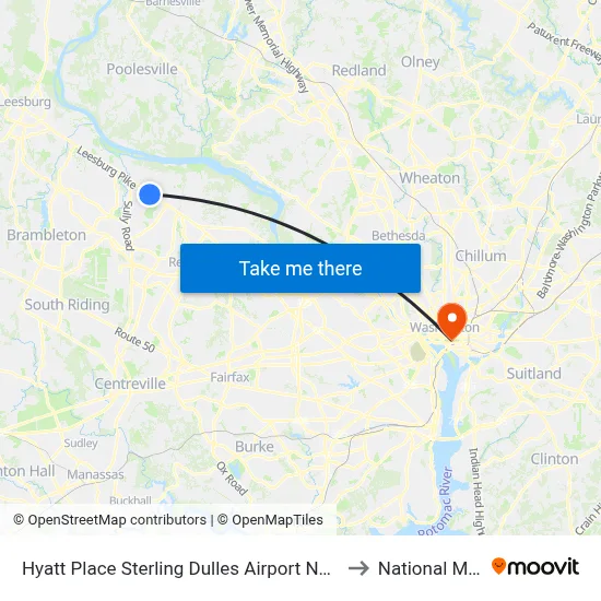 Hyatt Place Sterling Dulles Airport North to National Mall map