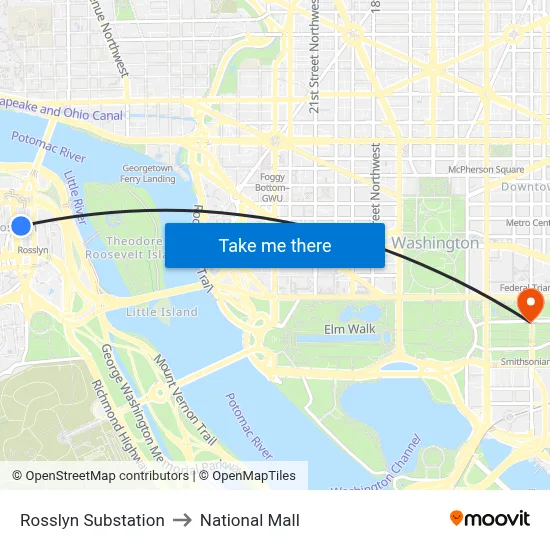 Rosslyn Substation to National Mall map