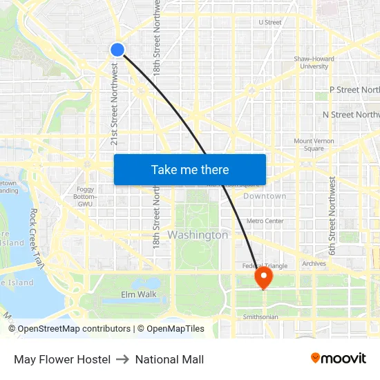 May Flower Hostel to National Mall map