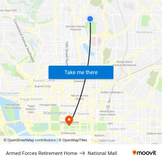 Armed Forces Retirement Home to National Mall map