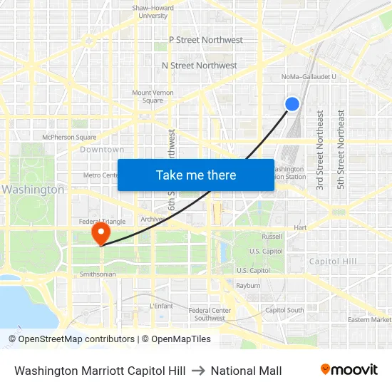 Washington Marriott Capitol Hill to National Mall map