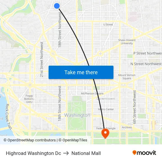 Highroad Washington Dc to National Mall map