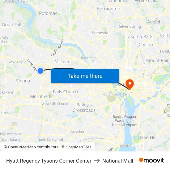 Hyatt Regency Tysons Corner Center to National Mall map