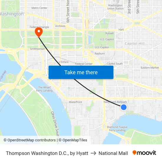 Thompson Washington D.C., by Hyatt to National Mall map