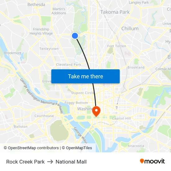 Rock Creek Park to National Mall map