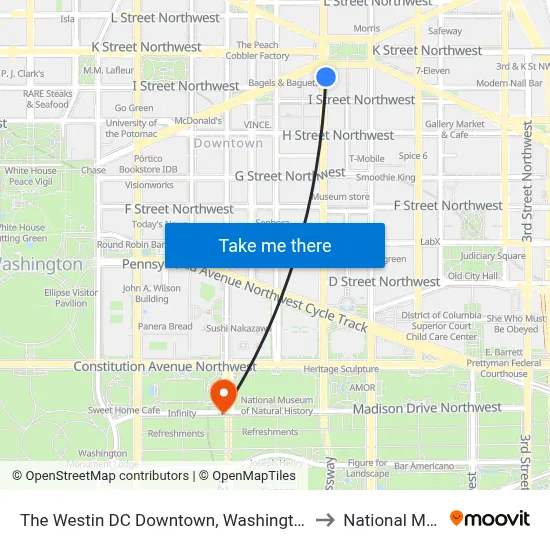The Westin DC Downtown, Washington to National Mall map