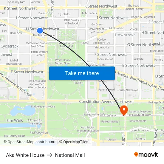 Aka White House to National Mall map
