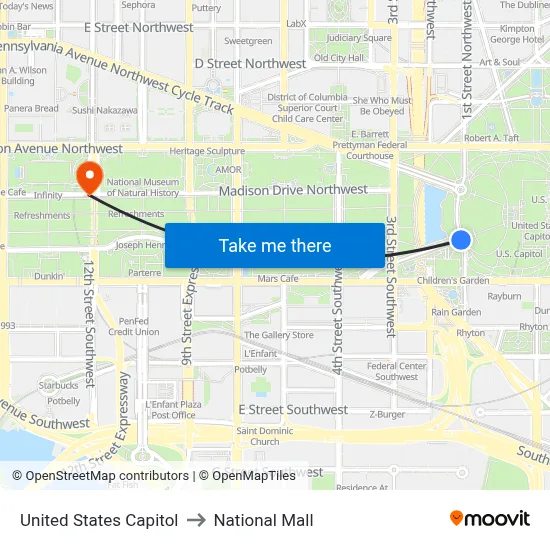 United States Capitol to National Mall map