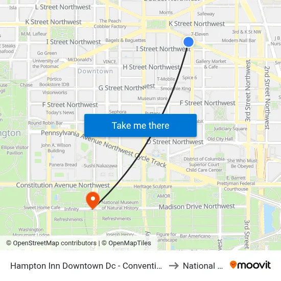 Hampton Inn Downtown Dc - Convention Center to National Mall map