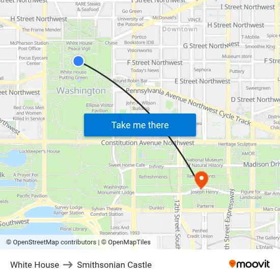 White House to Smithsonian Castle map
