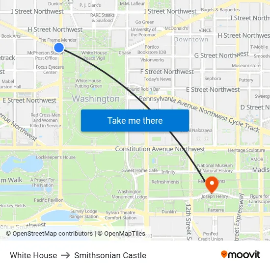White House to Smithsonian Castle map