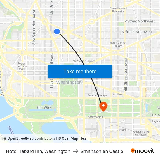 Hotel Tabard Inn, Washington to Smithsonian Castle map