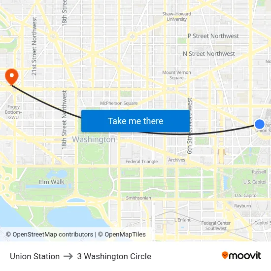 Union Station to 3 Washington Circle map