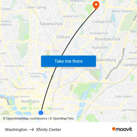 Washington to Xfinity Center map