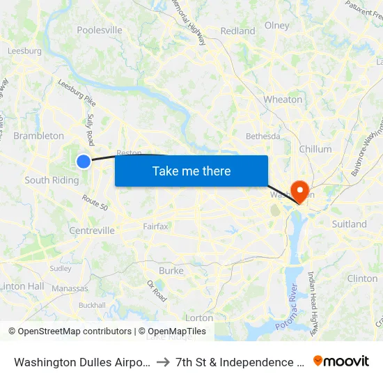 Washington Dulles Airport (IAD) to 7th St & Independence Ave SW map
