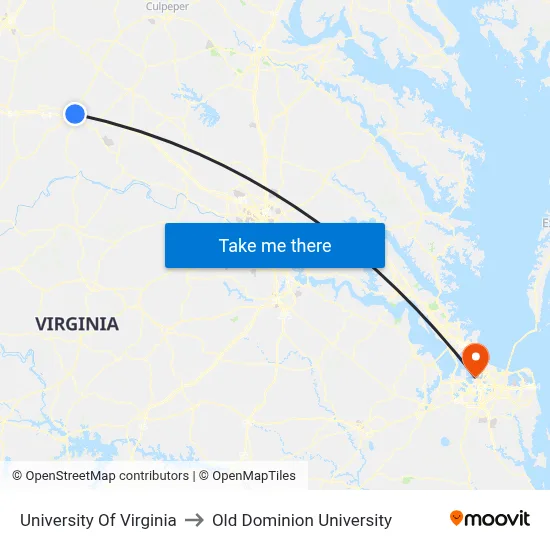 University Of Virginia to Old Dominion University map