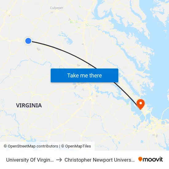 University Of Virginia to Christopher Newport University map