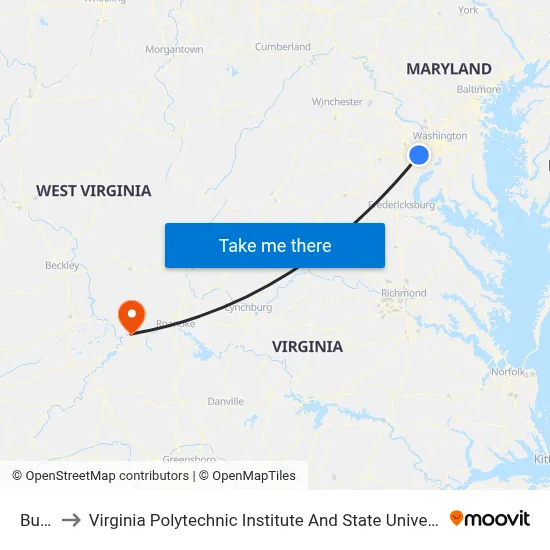 Burke to Virginia Polytechnic Institute And State University - Hahn Lot map