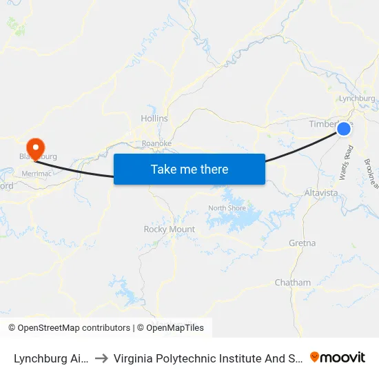 Lynchburg Airport (LYH) to Virginia Polytechnic Institute And State University - Hahn Lot map