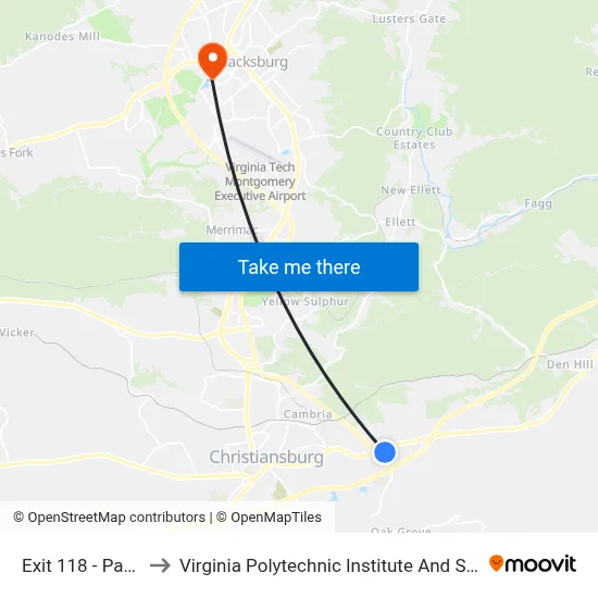 Exit 118 - Park And Ride to Virginia Polytechnic Institute And State University - Hahn Lot map