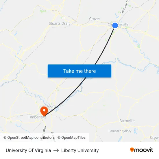 University Of Virginia to Liberty University map