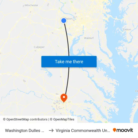Washington Dulles Airport to Virginia Commonwealth University map
