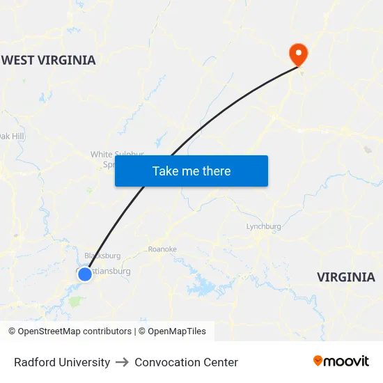 Radford University to Convocation Center map
