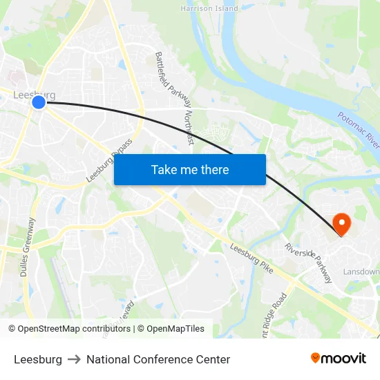 Leesburg to National Conference Center map