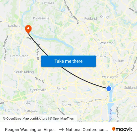 Reagan Washington Airport DCA to National Conference Center map