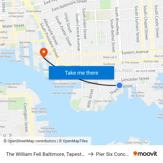 The William Fell Baltimore, Tapestry Collection by Hilton to Pier Six Concert Pavilion map