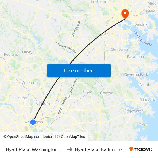 Hyatt Place Washington Dc/White House to Hyatt Place Baltimore / Inner Harbor map