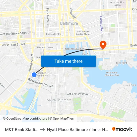 M&T Bank Stadium to Hyatt Place Baltimore / Inner Harbor map
