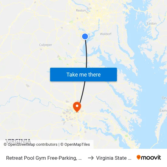 Retreat Pool Gym Free-Parking, Woodbridge to Virginia State Capitol map