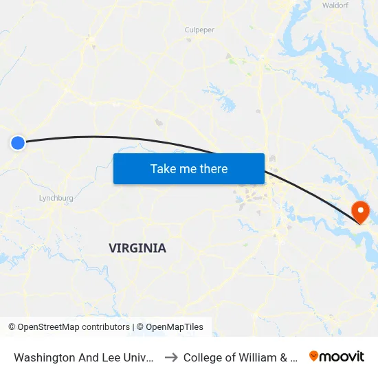 Washington And Lee University to College of William & Mary map