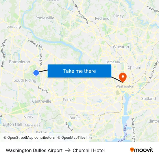 Washington Dulles Airport to Churchill Hotel map
