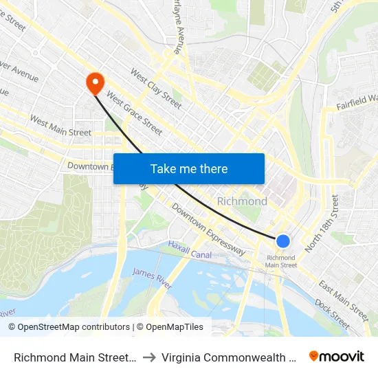 Richmond Main Street Station to Virginia Commonwealth University map